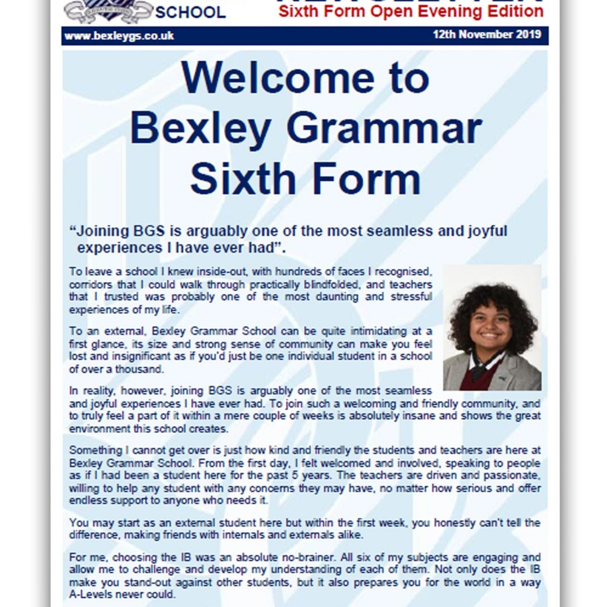 Bexley Grammar School Open Evening Newsletter